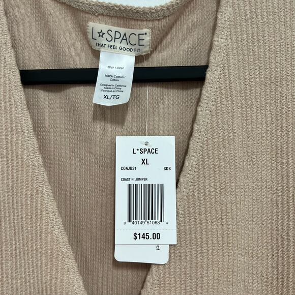 L Space Coastin Jogger Jumpsuit Tan Beige Pockets Drawstring Waist XL NWT Comfy - Picture 4 of 15